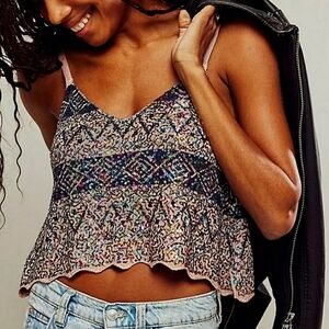 NWT Free People "Shimmy Sequin Tank" Twilight Rose Combo Rainbow, Women's Size S